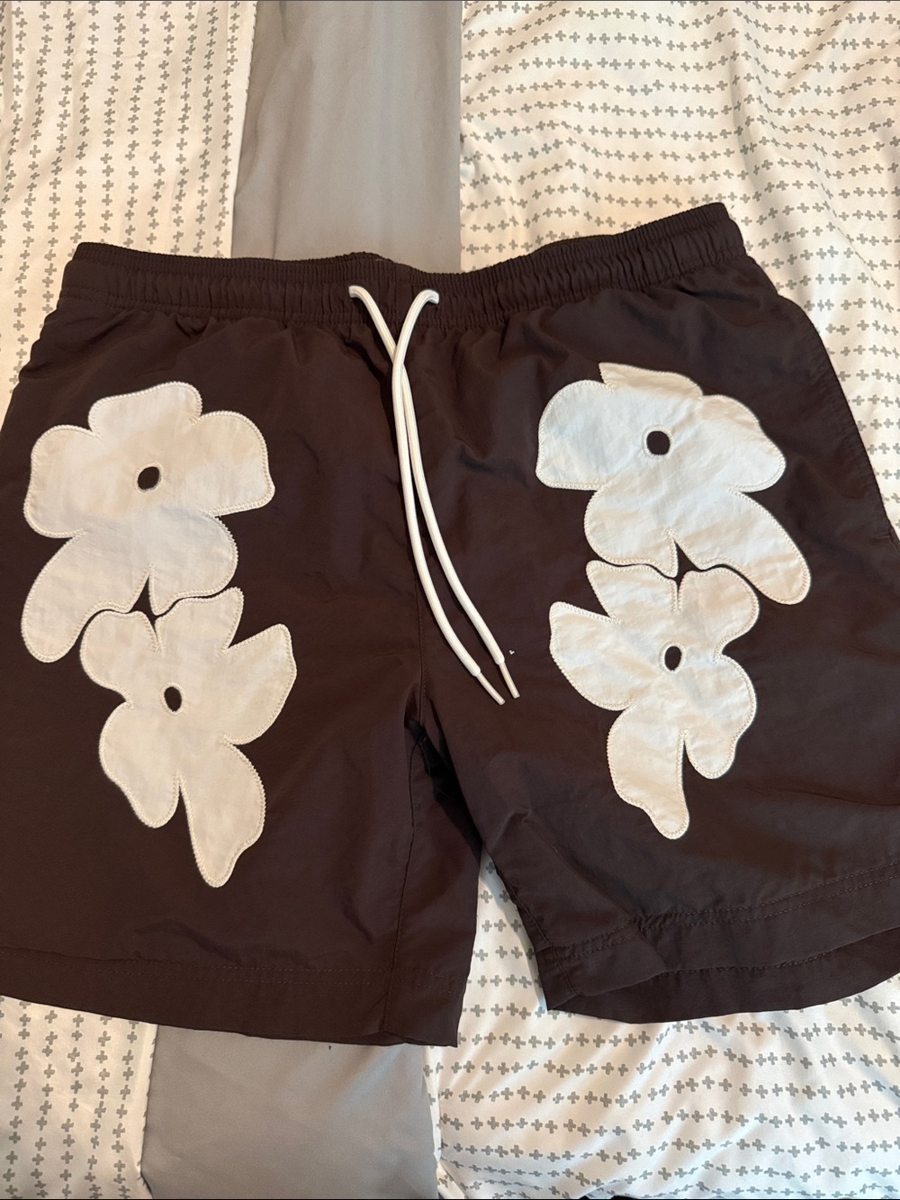 PacSun Brown Swim Trunks with White Floral Appliqué